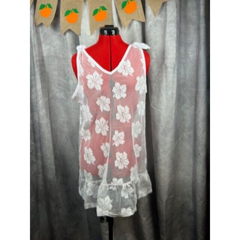 Miken Juniors' Tie-Shoulder Ruffle-Hem Cover-up Dress, White, M